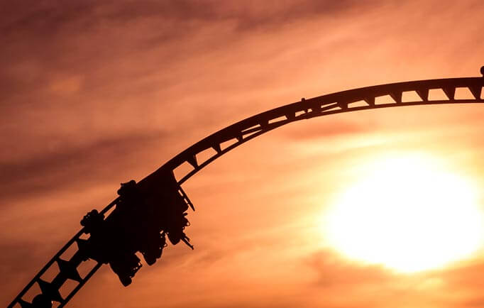 A rollercoaster during sunset