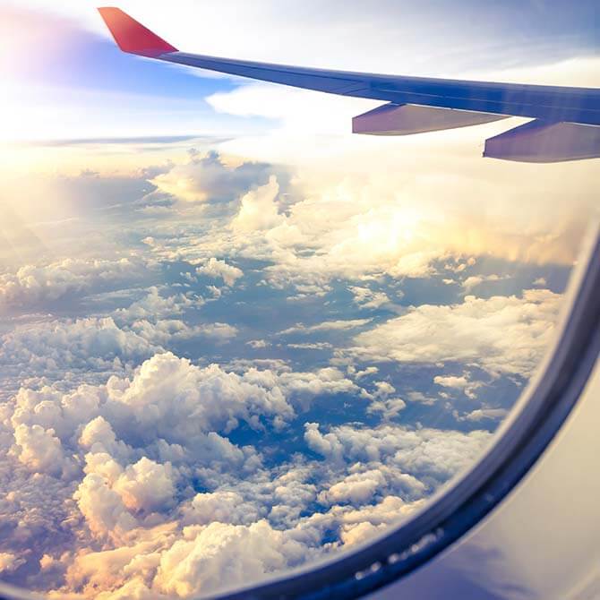 Wing seen through airplane window